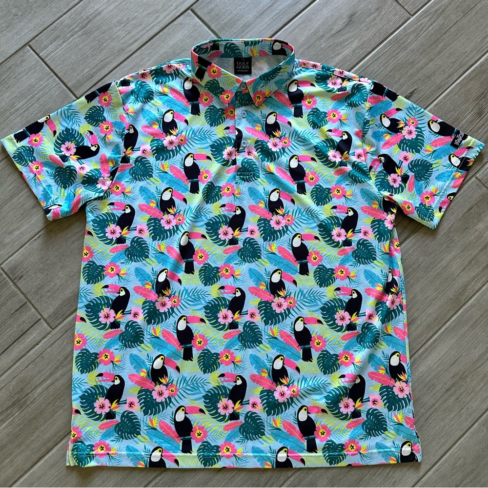 Golf Gods Australia Men's Toucan Cam Cool Tech Performance Polo Shirt XL
